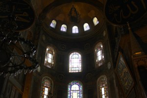 Paned windows in the Hagia Sophia apse.